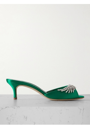 Manolo Blahnik - Lumada 50 Crystal-embellished Satin Mules - Green - IT36,IT37,IT37.5,IT38,IT38.5,IT39,IT39.5,IT40,IT40.5,IT41,IT41.5,IT42,IT43