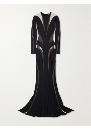 MUGLER - Tulle-paneled Stretch-jersey Maxi Dress - Black - FR 34,FR 36,FR 38,FR 40,FR 42,FR 44
