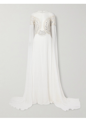 Georges Hobeika - Tulle-trimmed Embellished Georgette Gown - White - FR 34,FR 36,FR 38,FR 40
