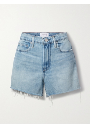 FRAME - Le Brigitte Frayed Denim Shorts - Blue - 23,24,25,26,27,28,29,30,31,32