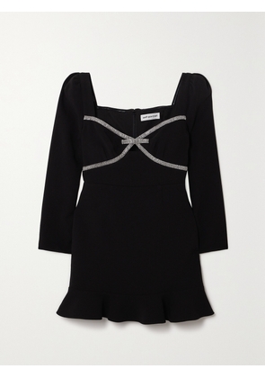 Self-Portrait - Crystal-embellished Ruffled Crepe Mini Dress - Black - UK 4,UK 6,UK 8,UK 10,UK 12,UK 14