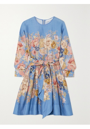 Zimmermann - + Net Sustain August Belted Floral-print Linen Mini Dress - Blue - 00,1,2,3,4