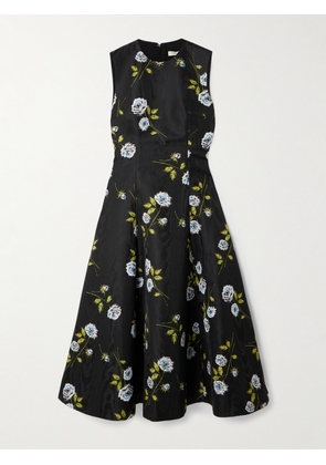 Emilia Wickstead - Mara Floral-print Recycled Moiré Midi Dress - Black - UK 6,UK 8,UK 10,UK 12,UK 14
