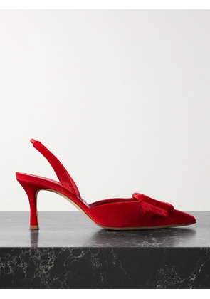 Manolo Blahnik - Maysli 70 Buckled Velvet Slingback Pumps - Red - IT36,IT36.5,IT37,IT37.5,IT38,IT38.5,IT39,IT39.5,IT40,IT40.5,IT41,IT41.5,IT42