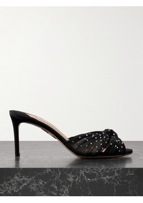 Aquazzura - Slow Kisses 75 Crystal-embellished Knotted Silk-satin And Chiffon Mules - Black - IT36,IT36.5,IT37,IT37.5,IT38,IT38.5,IT39,IT39.5,IT40,IT40.5,IT41,IT41.5,IT42