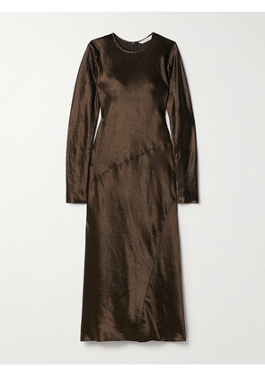Max Mara - Elogio Paneled Crinkled-satin Midi Dress - Brown - UK 2,UK 4,UK 6,UK 8,UK 10,UK 12,UK 14,UK 16,UK 18