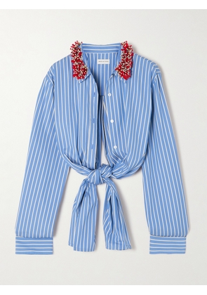 Dries Van Noten - Knotted Embellished Striped Cotton-poplin Shirt - Blue - FR 34,FR 36,FR 38,FR 40,FR 42,FR 44