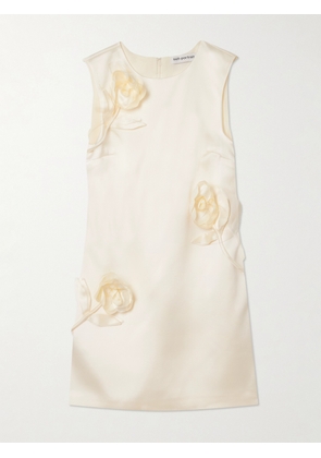 Self-Portrait - Appliquéd Satin Mini Dress - Cream - UK 4,UK 6,UK 8,UK 10,UK 12,UK 14,UK 16