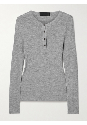 Nili Lotan - Klarise Ribbed Merino Wool And Silk-blend Henley Top - Gray - x small,small,medium,large