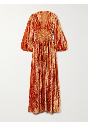 La DoubleJ - Camerino Printed Velvet Maxi Dress - Orange - xx small,x small,small,medium,large