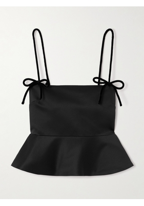 GANNI - Recycled Velvet-trimmed Duchesse-satin Peplum Tank Top - Black - EU 32,EU 34,EU 36,EU 38,EU 40,EU 42,EU 44
