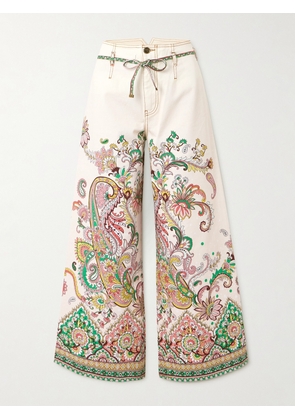 Etro - Belted Printed Wide-leg Jeans - White - 24,25,26,27,28,29,30,31,32,33,34