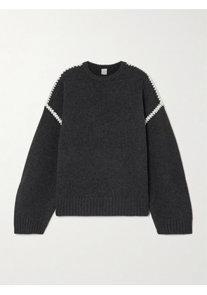 TOTEME - Oversized Embroidered Wool And Cashmere-blend Sweater - Gray - xx small,x small,small,medium,large,x large