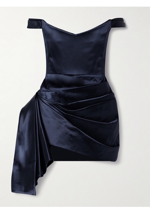 Alex Perry - Off-the-shoulder Draped Cotton And Silk-blend Duchesse-satin Mini Dress - Blue - UK 4,UK 6,UK 8,UK 10,UK 12