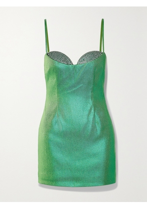 AREA - Crystal-embellished Metallic Jersey Mini Dress - Green - US0,US2,US4,US6,US8,US10,US12