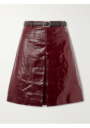 Self-Portrait - Belted Leather Skirt - Burgundy - UK 4,UK 6,UK 8,UK 10,UK 12,UK 14,UK 16
