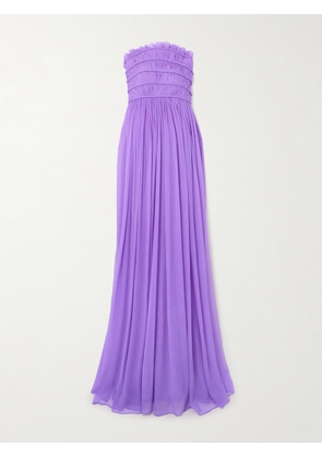 Oscar de la Renta - Strapless Ruched Pleated Silk-crepon Gown - Purple - US0,US2,US4,US6,US8