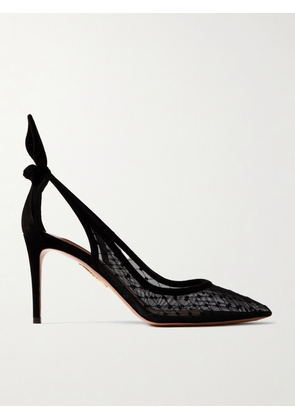 Aquazzura - Bow Tie 85 Embroidered Mesh And Suede Pumps - Black - IT36,IT36.5,IT37,IT37.5,IT38,IT38.5,IT39,IT39.5,IT40,IT40.5,IT41,IT41.5,IT42