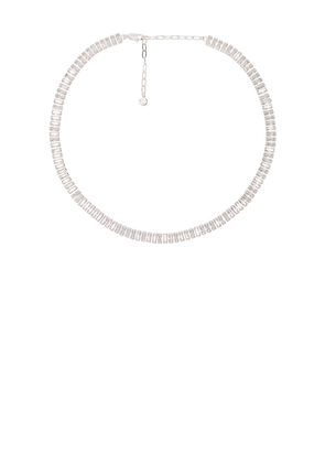 Ettika Baguette Tennis Necklace in Metallic Silver.