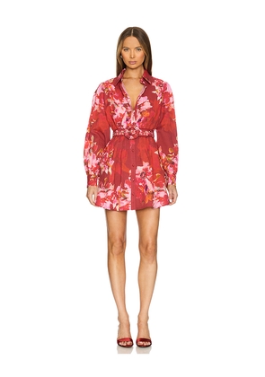 HEMANT AND NANDITA Short Dress With Buckle Belt in Burgundy. Size L. Also in XS, S, M.