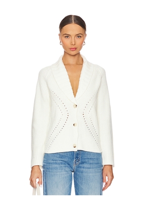 Central Park West Rosette Engineered Pointelle Jacket in White. Size L. Also in S, XL.