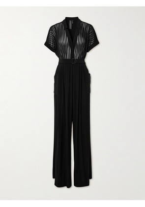 Norma Kamali - Geralyn Belted Paneled Jersey And Mesh Jumpsuit - Black - x small,small,medium,large,x large