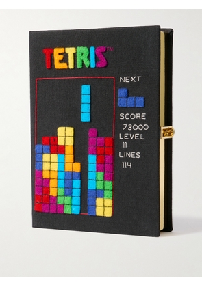 Olympia Le-Tan - Tetris Embroidered Appliquéd Canvas Clutch - Black - One size