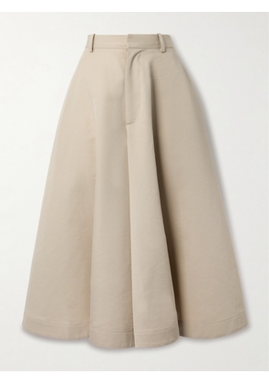 Bottega Veneta - Cotton And Silk-blend Twill Midi Skirt - Neutrals - IT38,IT40