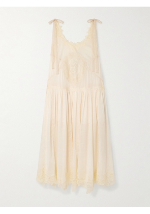 Zimmermann - Cascadian Lace-trimmed Checked Cotton-voile Midi Dress - Cream - 00,1,2,3,4