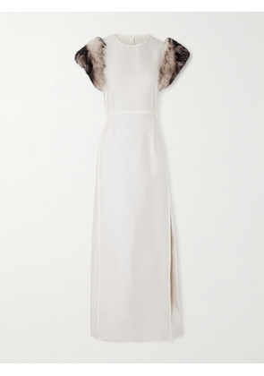 Jil Sander - Paneled Shearling-trimmed Satin-twill Maxi Dress - Ecru - DK34,DK36,DK38,DK40