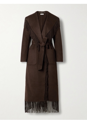 SIMKHAI - Carrie Fringed Wool-blend Felt Coat - Brown - x small,small,medium,large,x large
