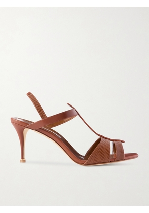Manolo Blahnik - Retauxlo 70 Lizard-effect Leather Slingback Sandals - Brown - IT35,IT36,IT36.5,IT37,IT37.5,IT38,IT38.5,IT39,IT39.5,IT40,IT40.5,IT41,IT41.5,IT42,IT43