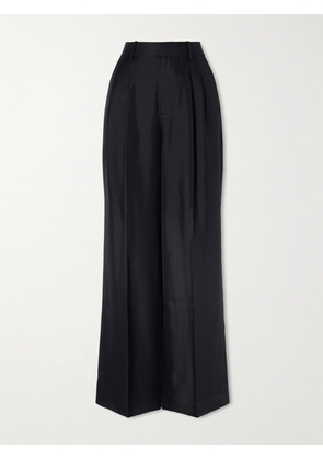 LISA YANG - Pleated Silk-twill Wide-leg Pants - Black - 00,1,2,3
