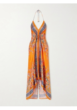Etro - Paisley-print Silk-twill Halterneck Maxi Dress - Orange - x small,small,medium,large,x large