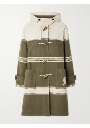 Burberry - Hooded Striped Wool And Cotton-blend Coat - Green - UK 6,UK 8,UK 10,UK 12,UK 14,UK 16