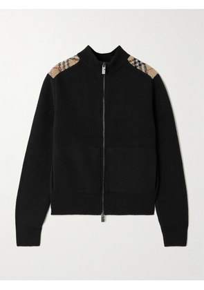 Burberry - Checked Ribbed Wool And Cashmere-blend Turtleneck Cardigan - Black - xx small,x small,small,medium,large,x large