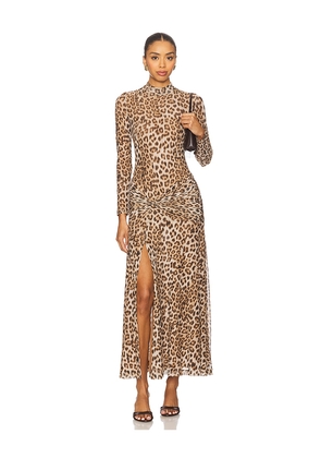 Bardot Lea Printed Mesh Midi Dress in Beige. Size L. Also in S, XS, M, XL.