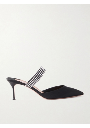 Aquazzura - Luce 65 Crystal-embellished Satin Mules - Black - IT36,IT36.5,IT37,IT37.5,IT38,IT38.5,IT39,IT39.5,IT40,IT40.5,IT41,IT41.5,IT42