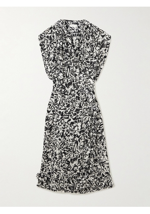 Dries Van Noten - Ruffled Printed Crepe De Chine Midi Wrap Dress - Black - FR 34,FR 36,FR 38,FR 40,FR 42,FR 44