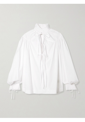 Dries Van Noten - Tie-detailed Ruffled Gathered Cotton-poplin Blouse - White - x small,small,medium,large