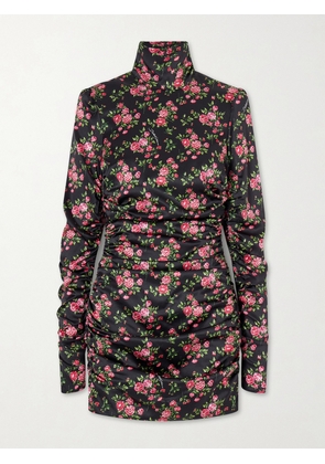 Dolce & Gabbana - Floral-print Stretch Silk-blend Satin Mini Dress - Black - IT36,IT38,IT40,IT42,IT44