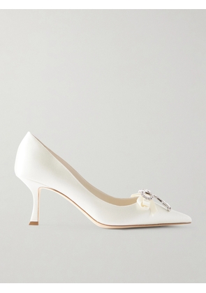 Jimmy Choo - Aura 70 Crystal Bow-embellished Satin Pumps - White - IT36,IT36.5,IT37,IT37.5,IT38,IT38.5,IT39,IT39.5,IT40,IT40.5,IT41,IT41.5,IT42