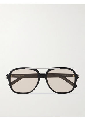 SAINT LAURENT EYEWEAR - Aviator-style Silver-tone And Acetate Sunglasses - Black - One size
