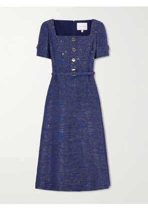 Carolina Herrera - Belted Metallic Cotton-blend Tweed Midi Dress - Blue - US2,US4,US6,US8,US10,US12