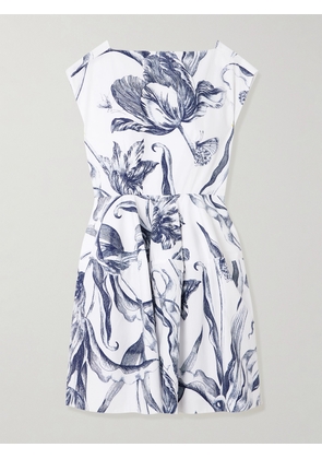 Erdem - Pleated Floral-print Cotton-poplin Mini Dress - Ivory - UK 4,UK 6,UK 8,UK 10,UK 12,UK 14,UK 16,UK 18