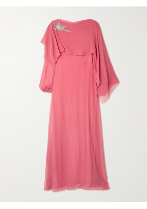 Erdem - Cape-effect Asymmetric Embellished Silk-crepon Gown - Orange - UK 6,UK 8,UK 10,UK 12,UK 14,UK 16,UK 18