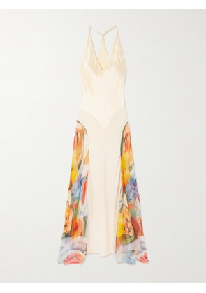 Donde Esteban - Salpicon Paneled Printed Satin And Chiffon Maxi Dress - Ivory - x small,small,medium,large,x large