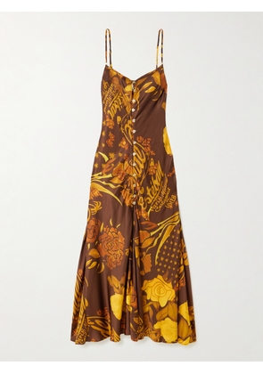 Donde Esteban - Veranera Printed Satin Midi Dress - Brown - x small,small,medium,large,x large