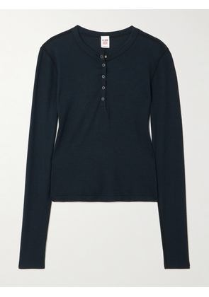 RE/DONE - + Hanes Ribbed Stretch-modal Henley T-shirt - Black - x small,small,medium,large