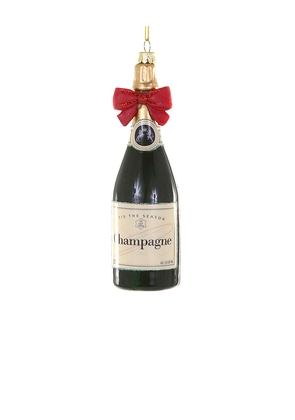 Cody Foster & Co Champagne With Red Bow Ornament in Dark Green.